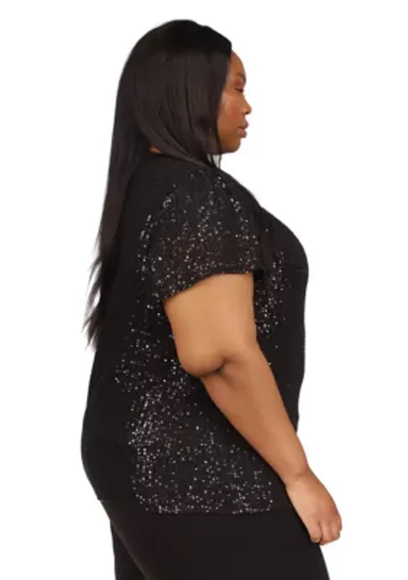 Plus Sequin Short Sleeve Top