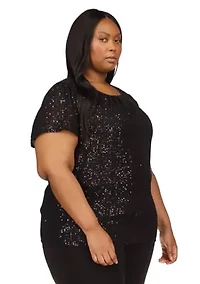 Plus Sequin Short Sleeve Top