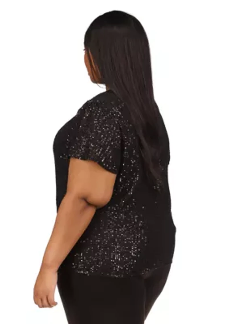 Plus Sequin Short Sleeve Top