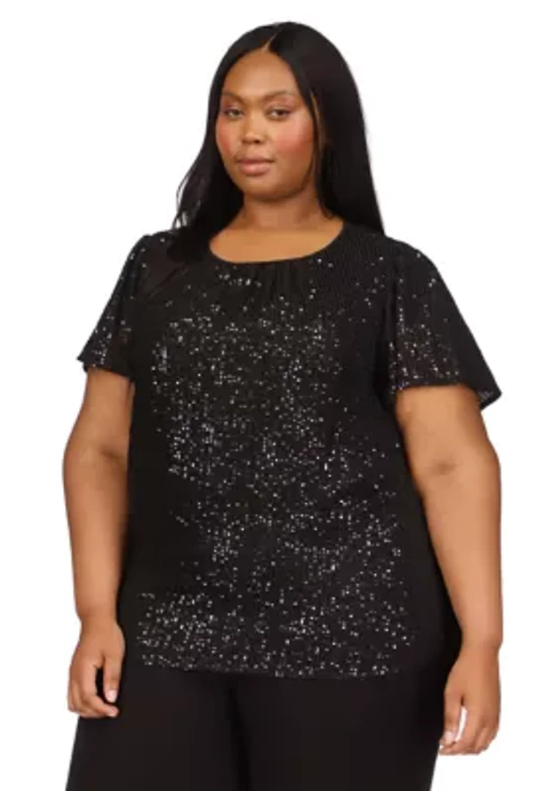 Plus Sequin Short Sleeve Top