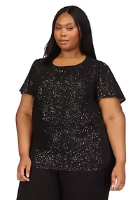 Plus Sequin Short Sleeve Top