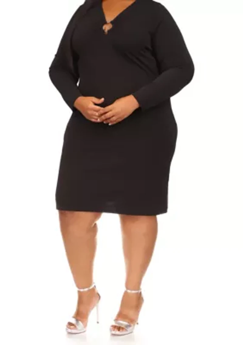 Plus Ring Cutout Long Sleeve Dress