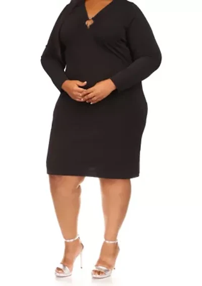 Plus Ring Cutout Long Sleeve Dress