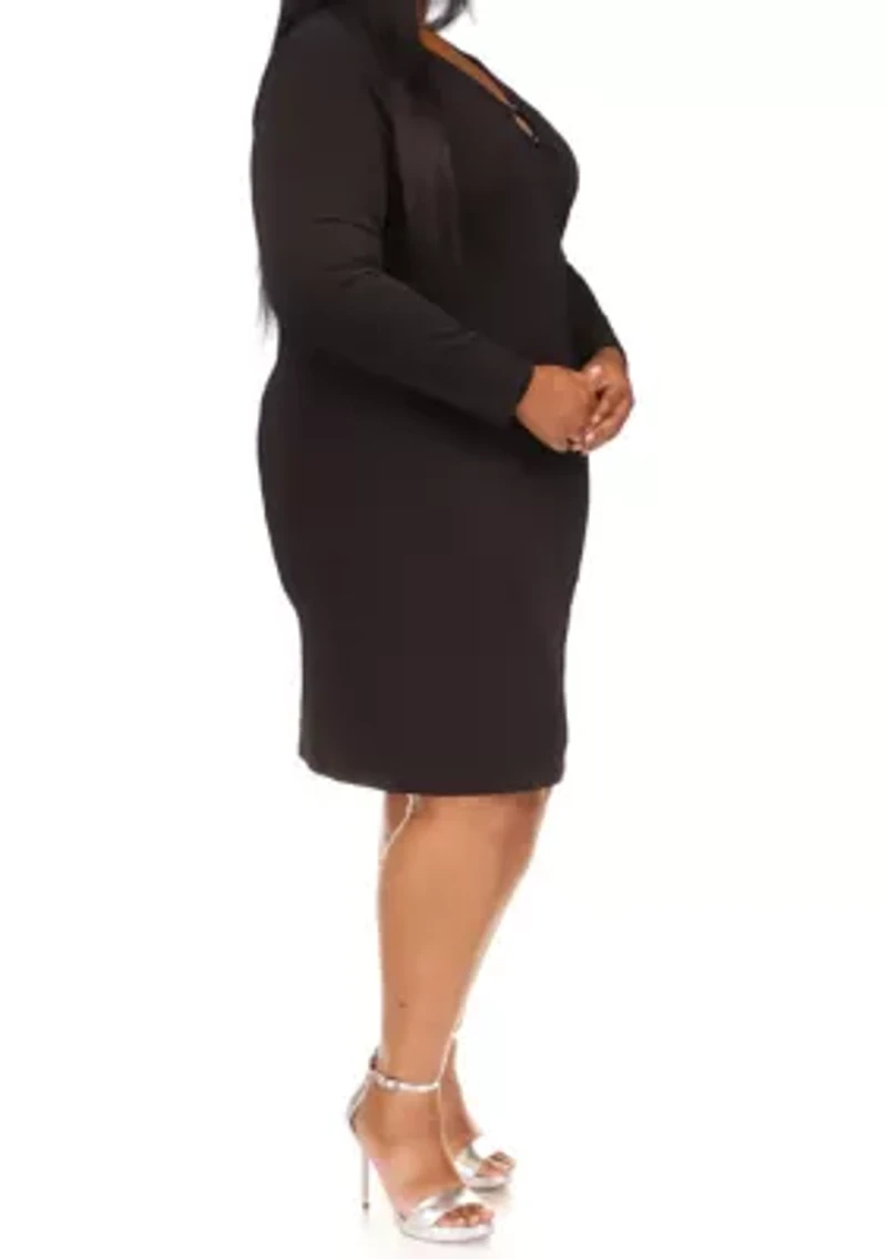 Plus Ring Cutout Long Sleeve Dress