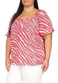 Plus Zebra Square Neck Top