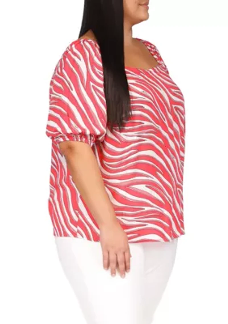 Plus Zebra Square Neck Top