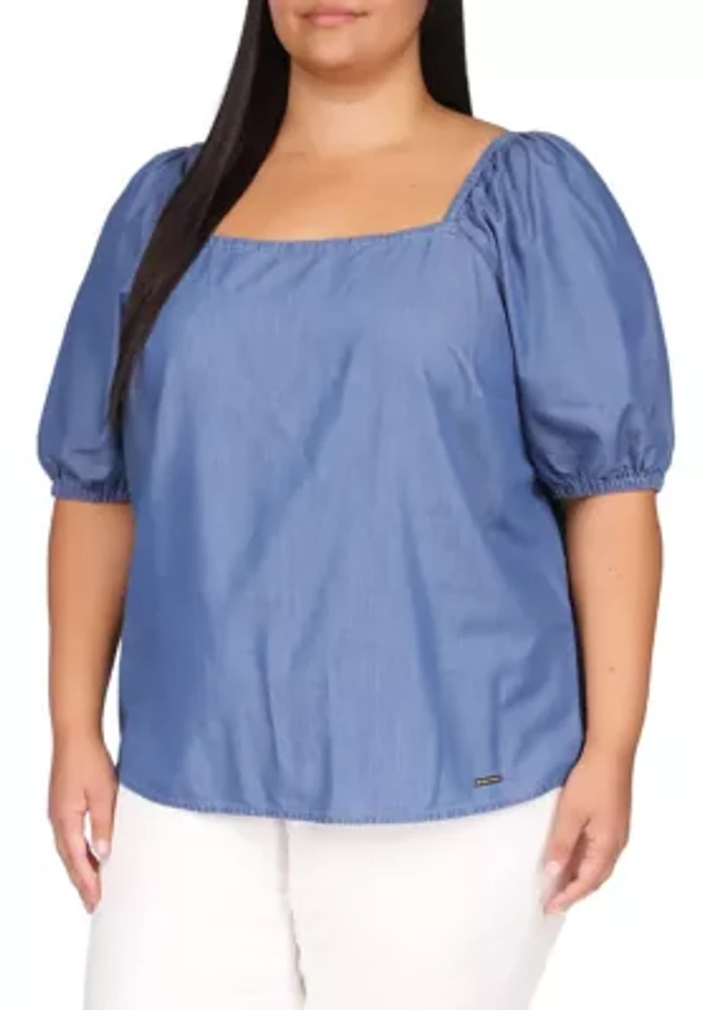 Plus Chambray Square Neck Top