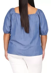 Plus Chambray Square Neck Top