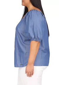 Plus Chambray Square Neck Top
