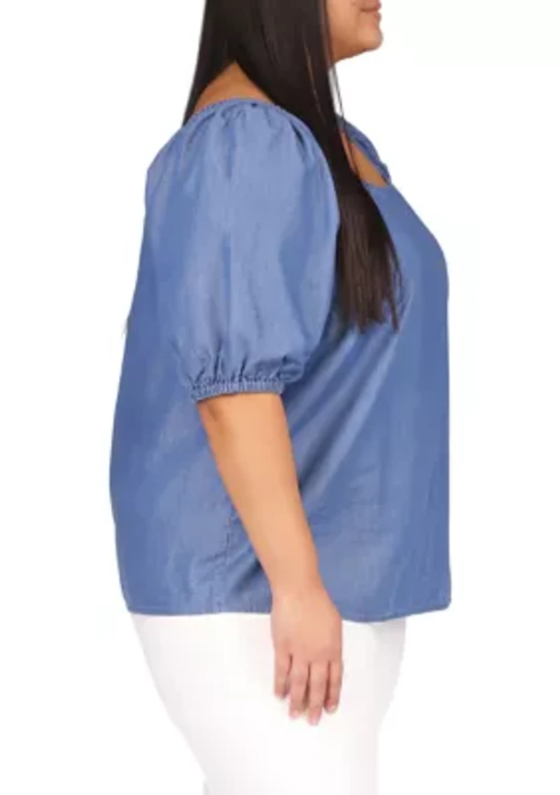 Plus Chambray Square Neck Top