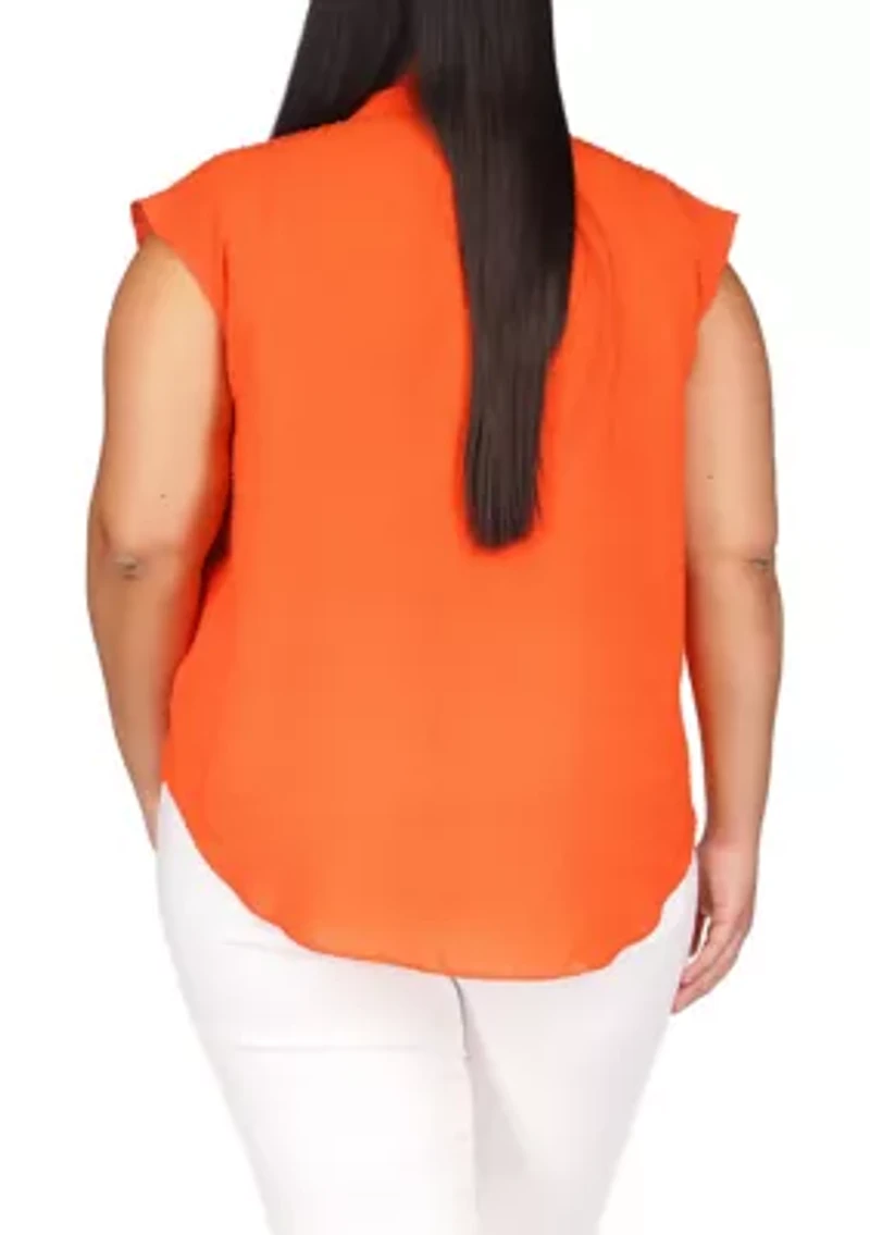 Plus Sleeveless Pinstripe Crepe Pleated Top