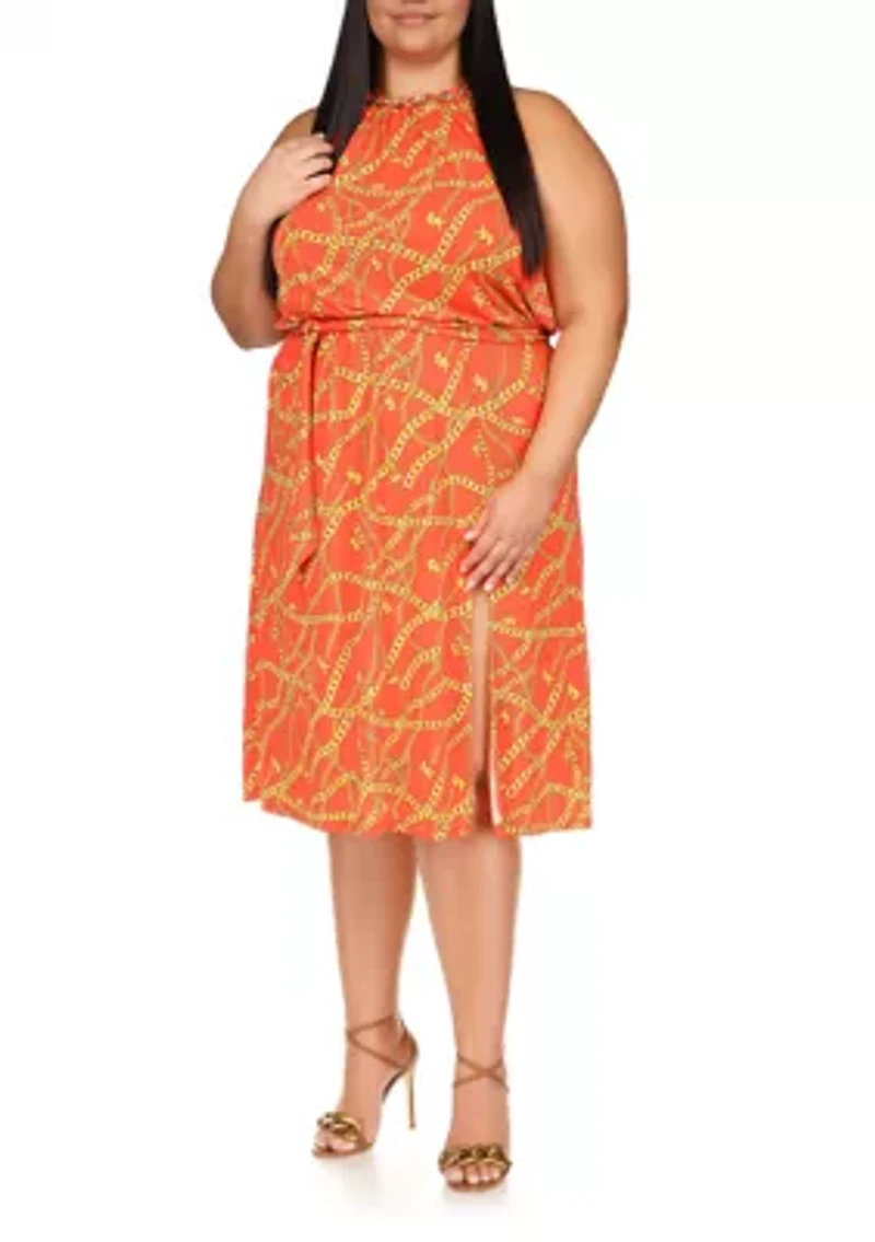 Plus Sleeveless Chain Neck Midi Dress