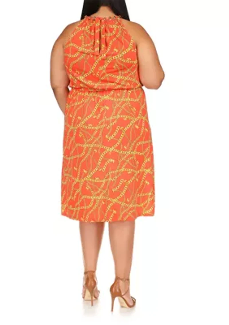 Plus Sleeveless Chain Neck Midi Dress