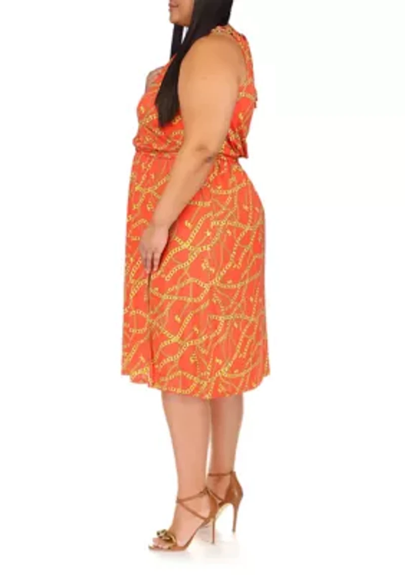 Plus Sleeveless Chain Neck Midi Dress