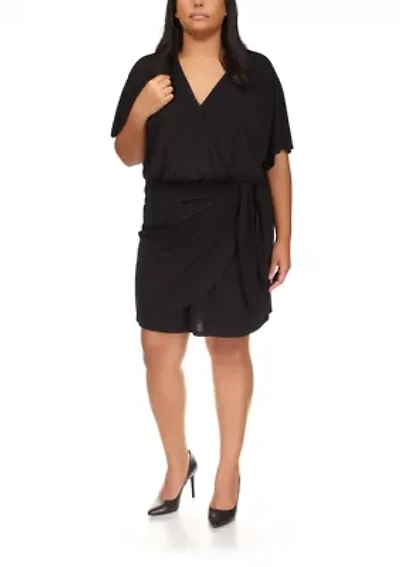 Plus Solid Tie Faux Wrap Dress