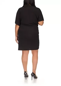 Plus Solid Tie Faux Wrap Dress