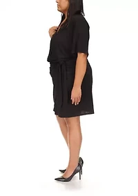 Plus Solid Tie Faux Wrap Dress