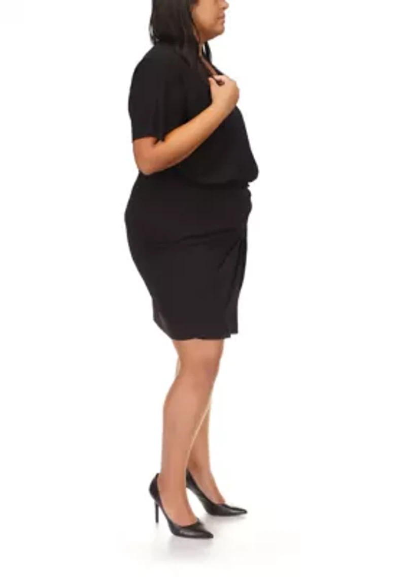 Plus Solid Tie Faux Wrap Dress