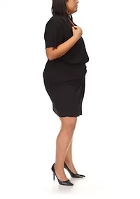 Plus Solid Tie Faux Wrap Dress
