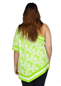 Plus One Shoulder Border Printed Top