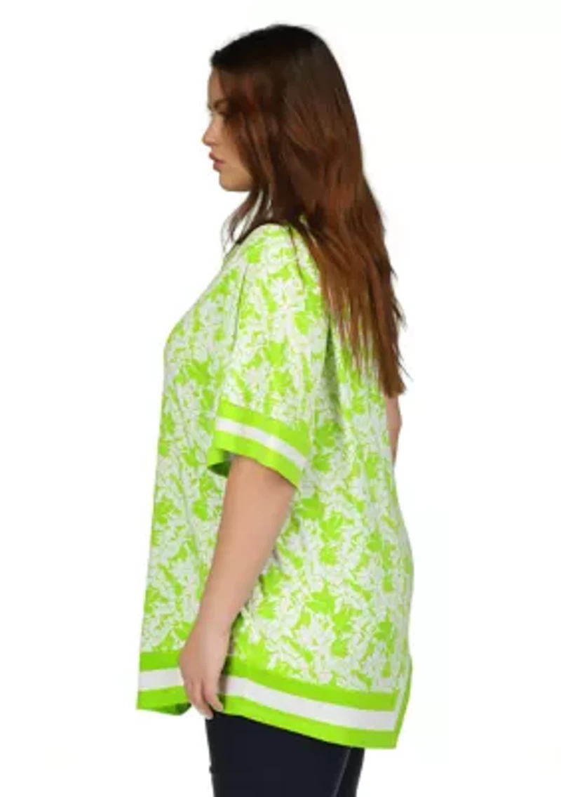 Plus One Shoulder Border Printed Top