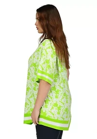 Plus One Shoulder Border Printed Top