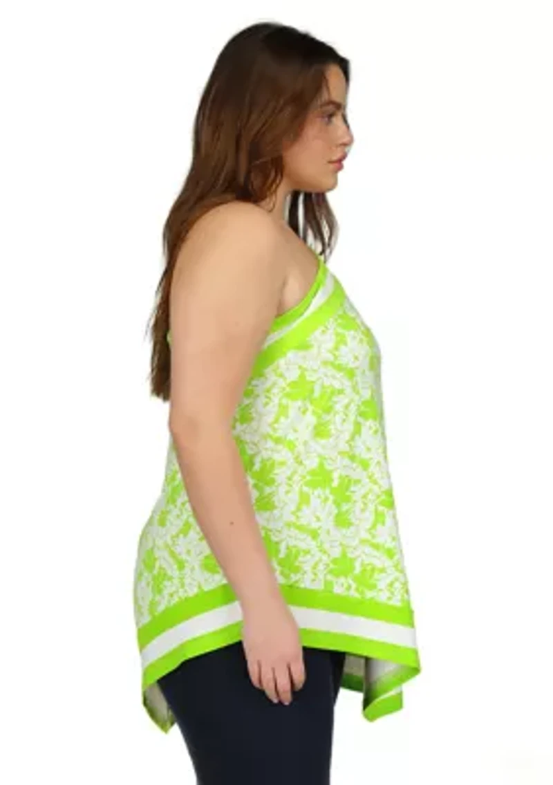 Plus One Shoulder Border Printed Top