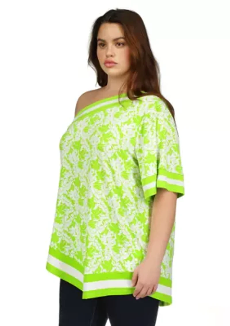 Plus One Shoulder Border Printed Top