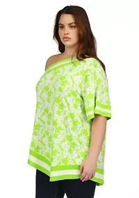 Plus One Shoulder Border Printed Top