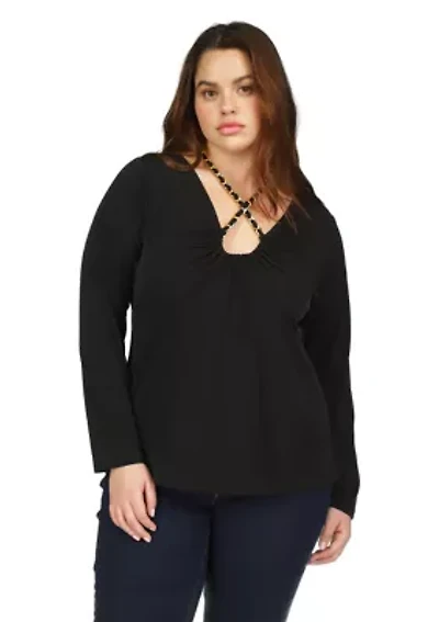 Plus Chain Neck Long Sleeve Top