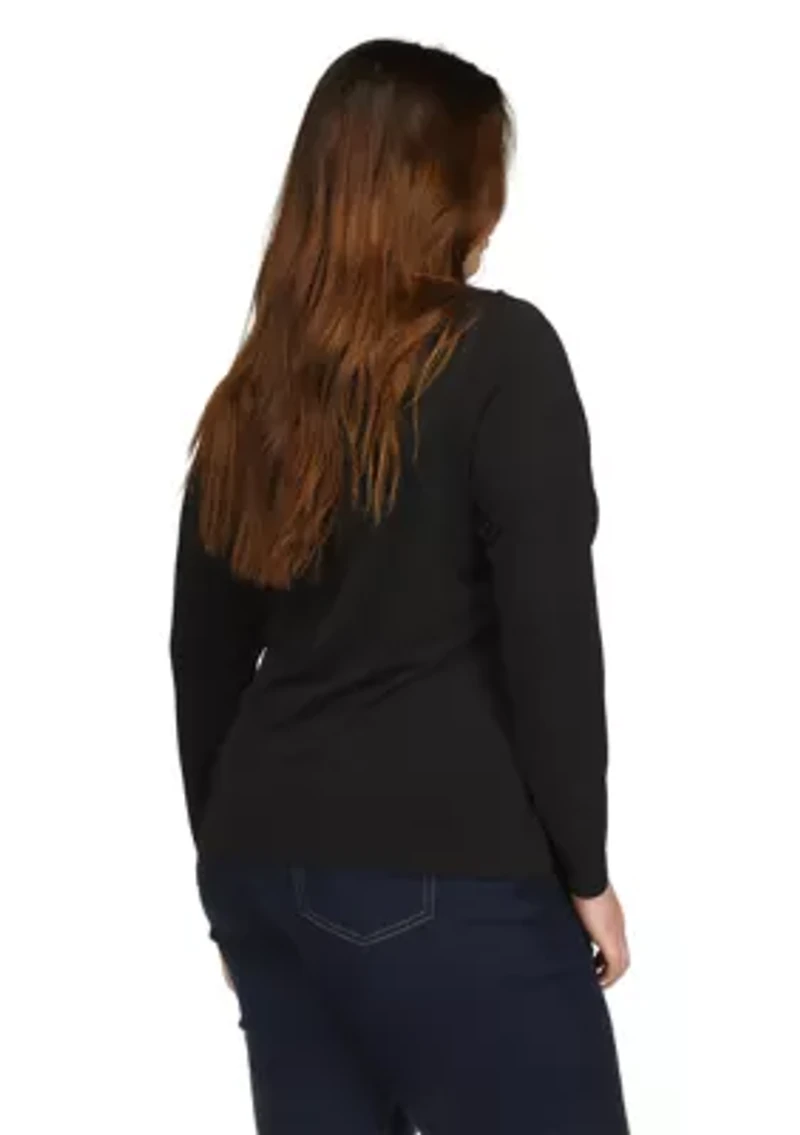 Plus Chain Neck Long Sleeve Top