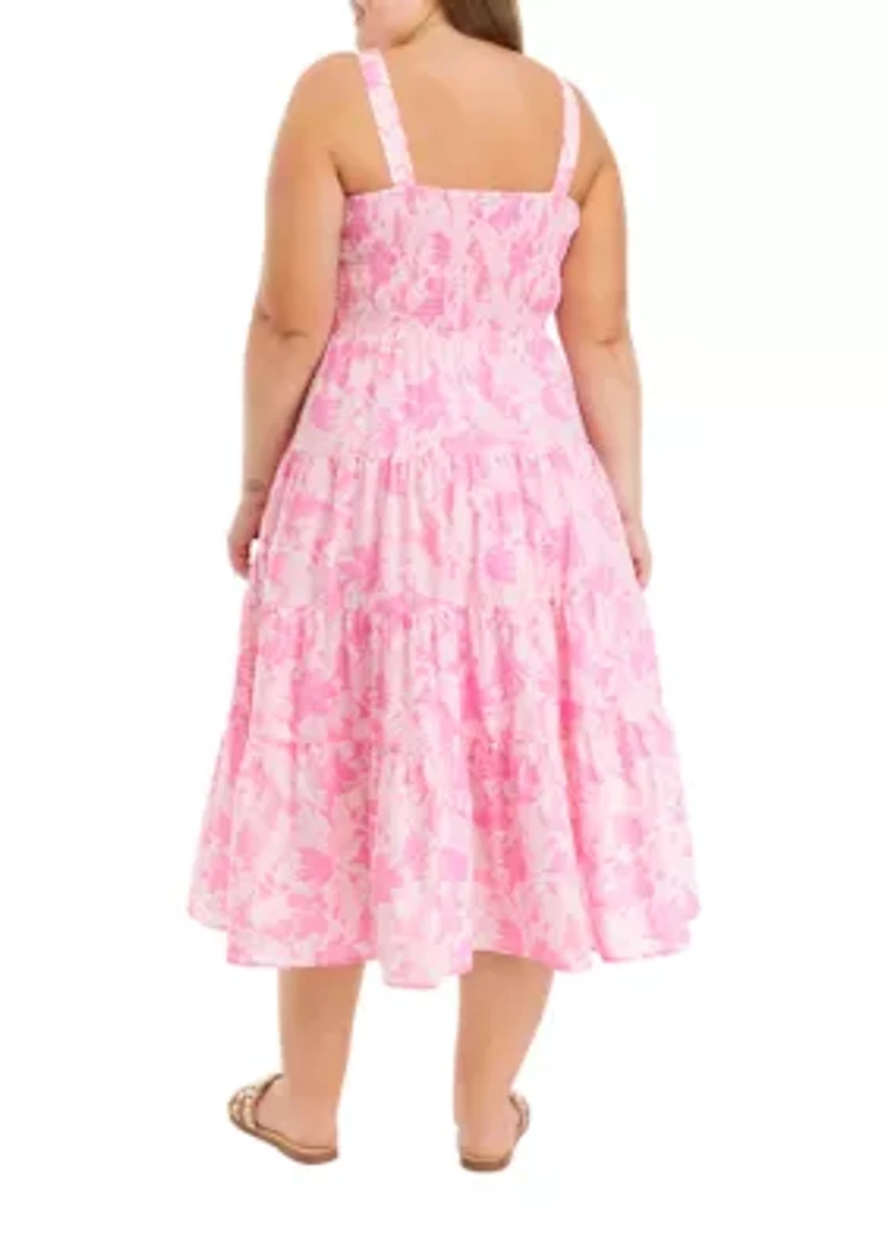 Plus Palm Tiered Smock Dress