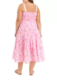 Plus Palm Tiered Smock Dress