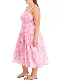 Plus Palm Tiered Smock Dress