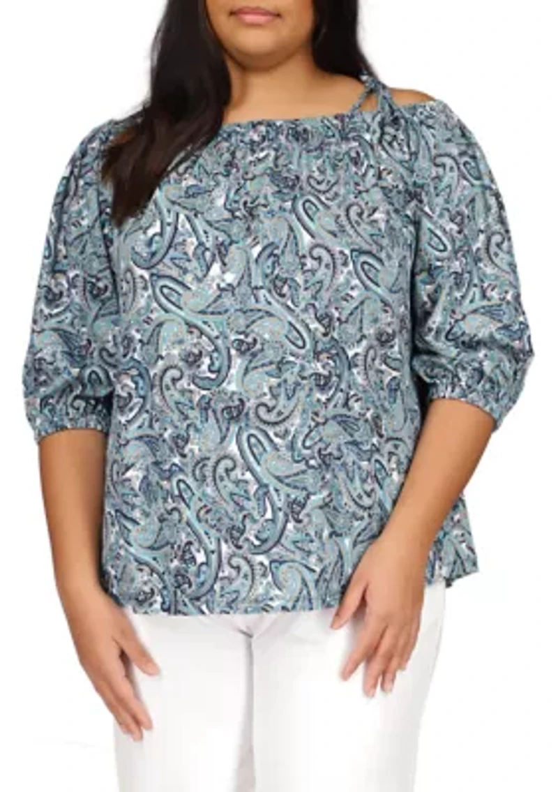Plus Paisley Off the Shoulder Tie Top