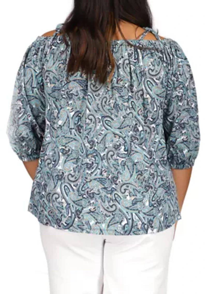 Plus Paisley Off the Shoulder Tie Top