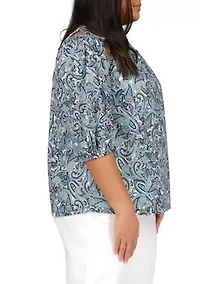 Plus Paisley Off the Shoulder Tie Top