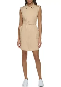 Women's Sleeveless Belted Linen Shirtdress