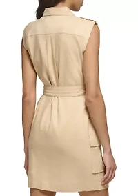 Women's Sleeveless Belted Linen Shirtdress