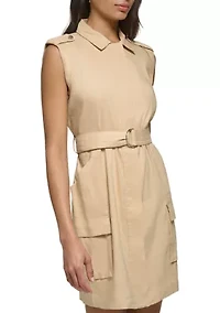 Women's Sleeveless Belted Linen Shirtdress