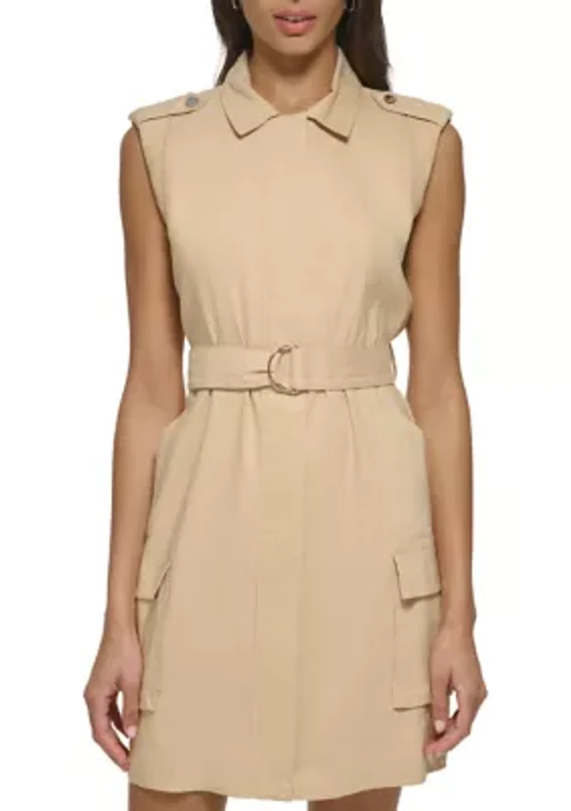 Women's Sleeveless Belted Linen Shirtdress