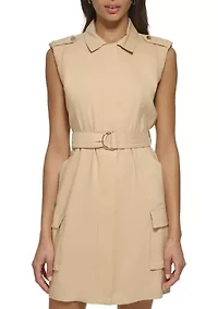 Women's Sleeveless Belted Linen Shirtdress