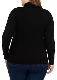 Plus Ribbed Turtleneck Sweater with Button Sleeves