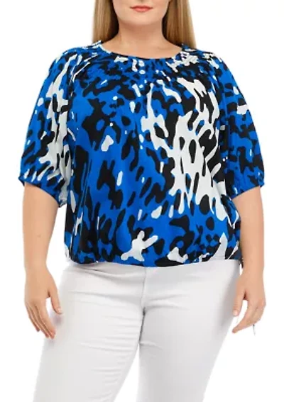 Plus Elbow Sleeve Smocked Yoke Top