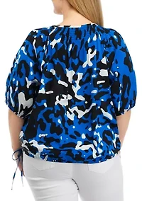 Plus Elbow Sleeve Smocked Yoke Top