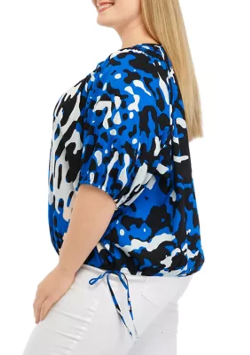 Plus Elbow Sleeve Smocked Yoke Top