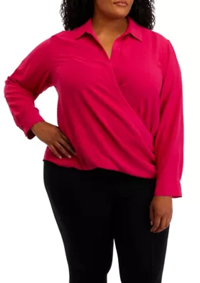 Plus Long Sleeve Wrapped Top