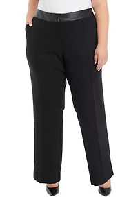 Plus Ponte Pants with Leather Trim