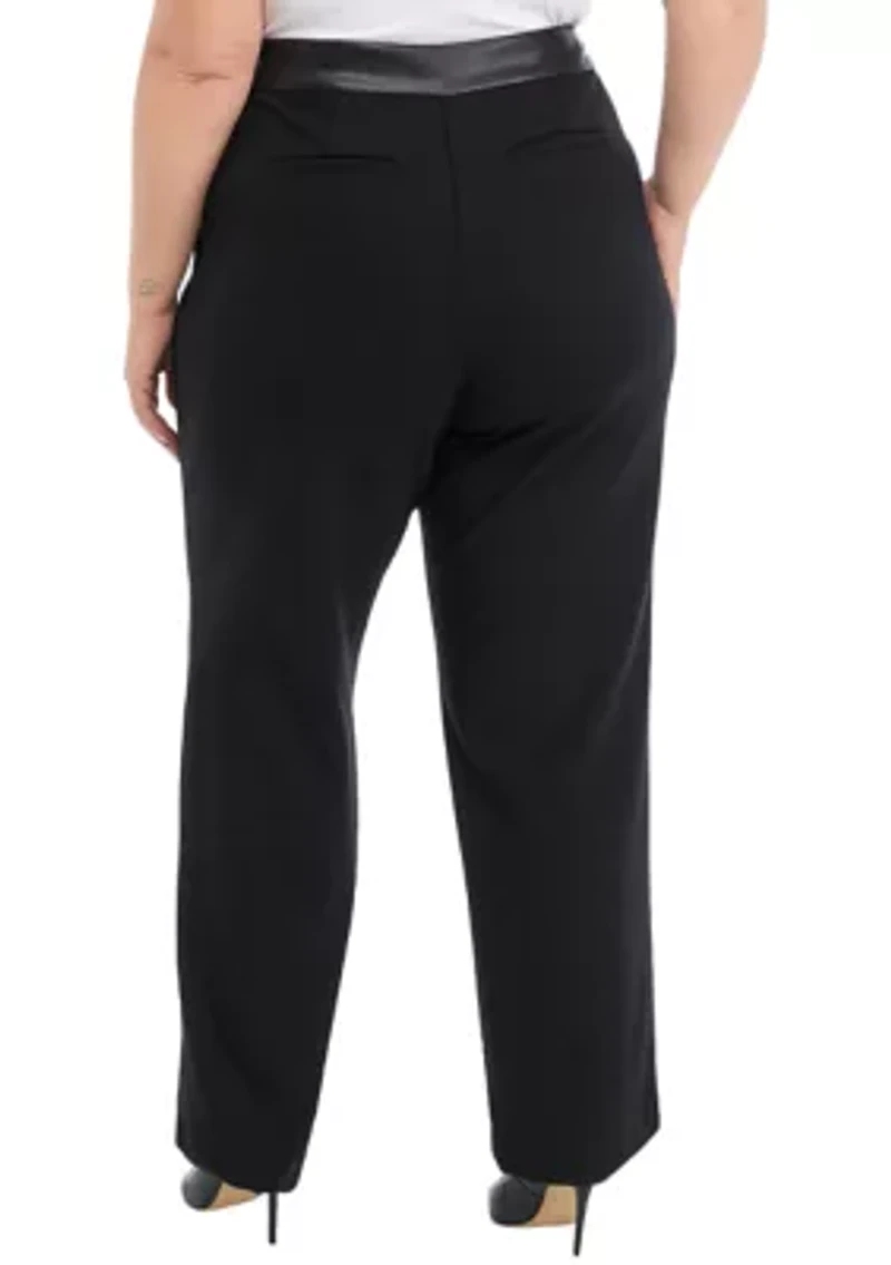 Plus Ponte Pants with Leather Trim
