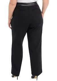 Plus Ponte Pants with Leather Trim